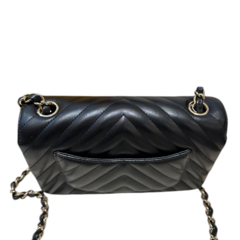 Rectangular Flap Mini Lambskin Chevron Quilted Black GHW