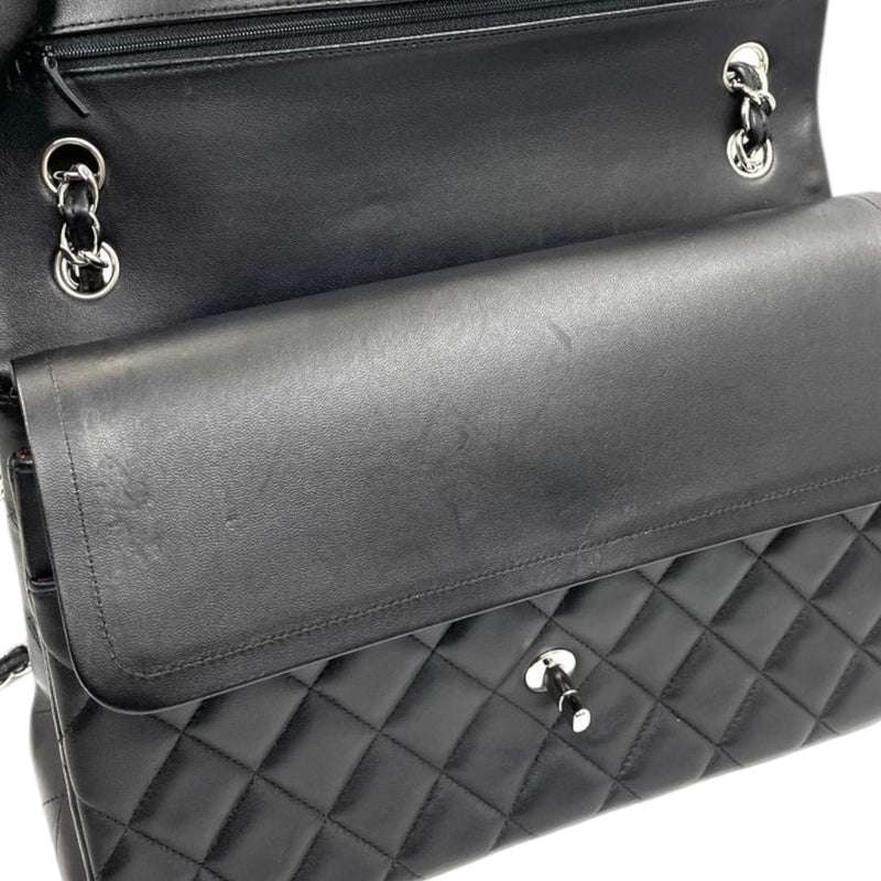 Jumbo Double Flap Lambskin Quilted Black SHW