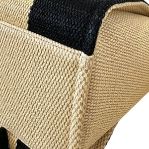 Deauville Tote Medium Straw Raffia Calfskin Striped Black Beige Ivory