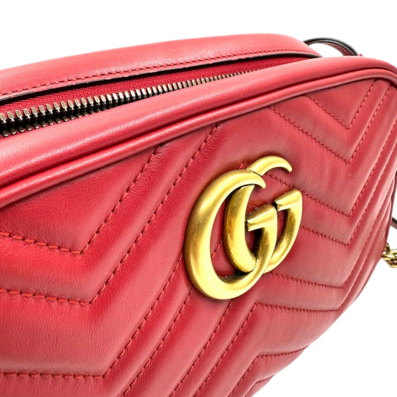 GG Marmont Chain Shoulder Small Calfskin Matelasse Red GHW