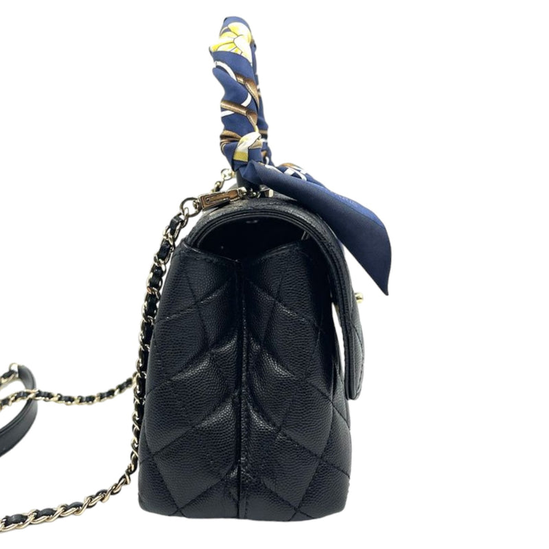 Coco Handle Mini Caviar Quilted with Hermes Twilly Black GHW