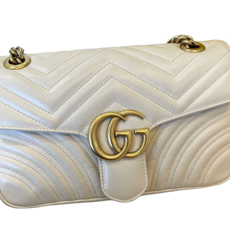 GG Marmont Small Shoulder Calfskin Matelasse White GHW