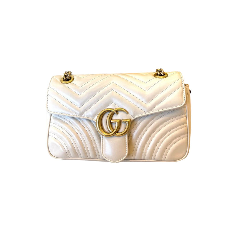 GG Marmont Small Shoulder Calfskin Matelasse White GHW