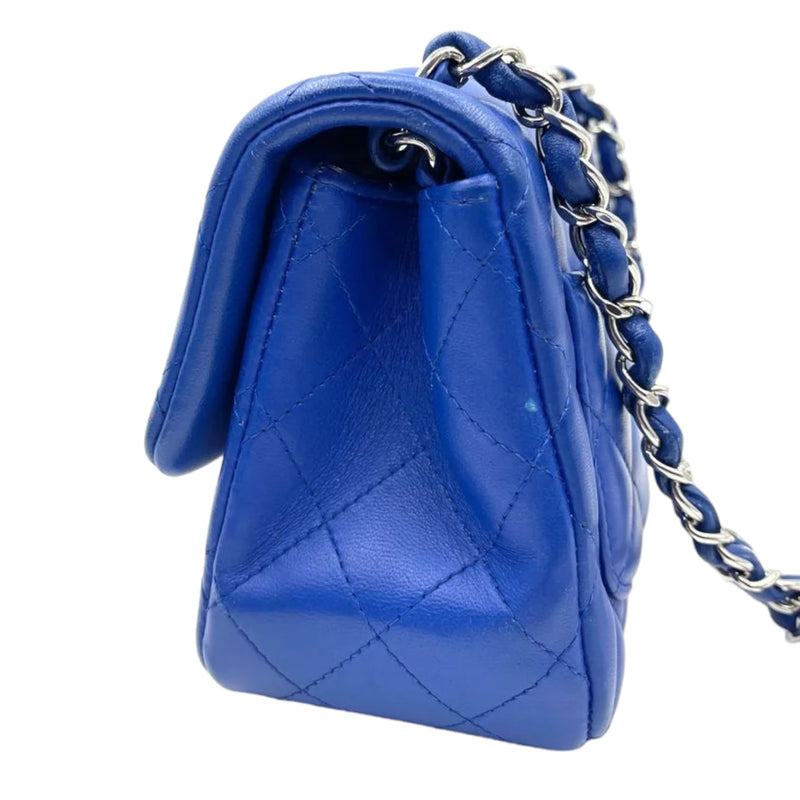 Lambskin Quilted Mini Square Flap Blue SHW