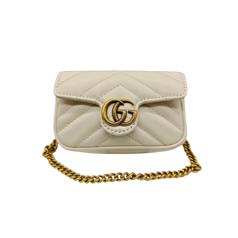 GG Marmont Super Mini Shoulder Calfskin Matelasse White GHW