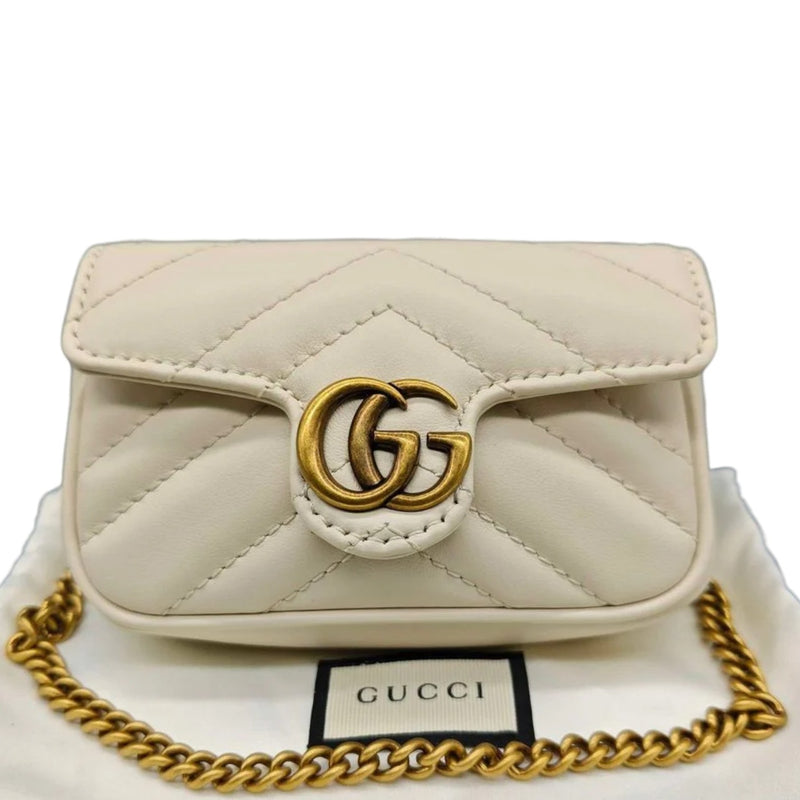 GG Marmont Super Mini Shoulder Calfskin Matelasse White GHW