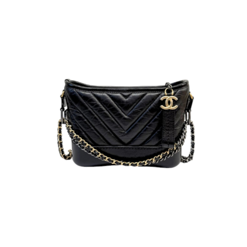 Gabrielle Hobo Small Aged Calfskin Chevron Black MHW