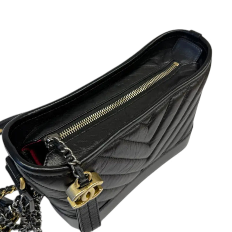 Gabrielle Hobo Small Aged Calfskin Chevron Black MHW