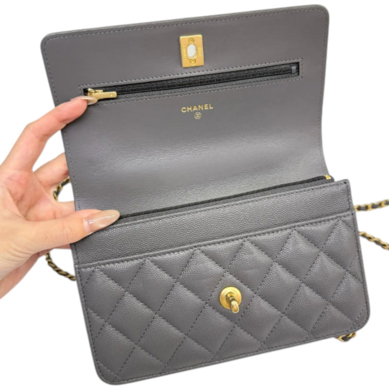 Wallet On Chain WOC Caviar Quilted Grey GHW