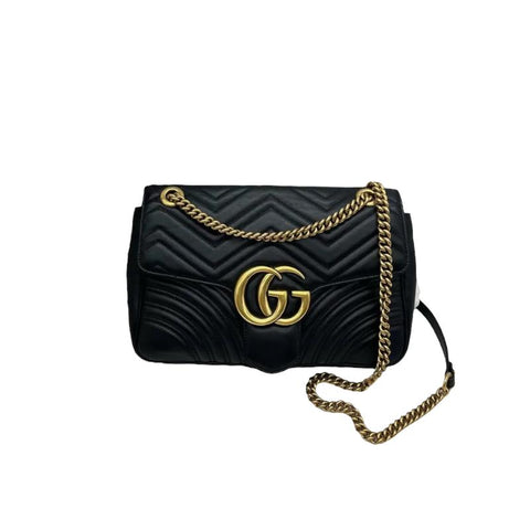 Bags  Gucci Interlocking Black Marmont Leather Silver Handbag