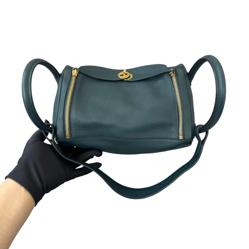 Hermes Mini Lindy 20 In Vert Cypress Taurillon Clemence With Gold Hardware  | ModeSens