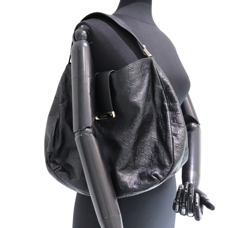 Wide studded 'Gucci' Web shoulder strap in Black Leather