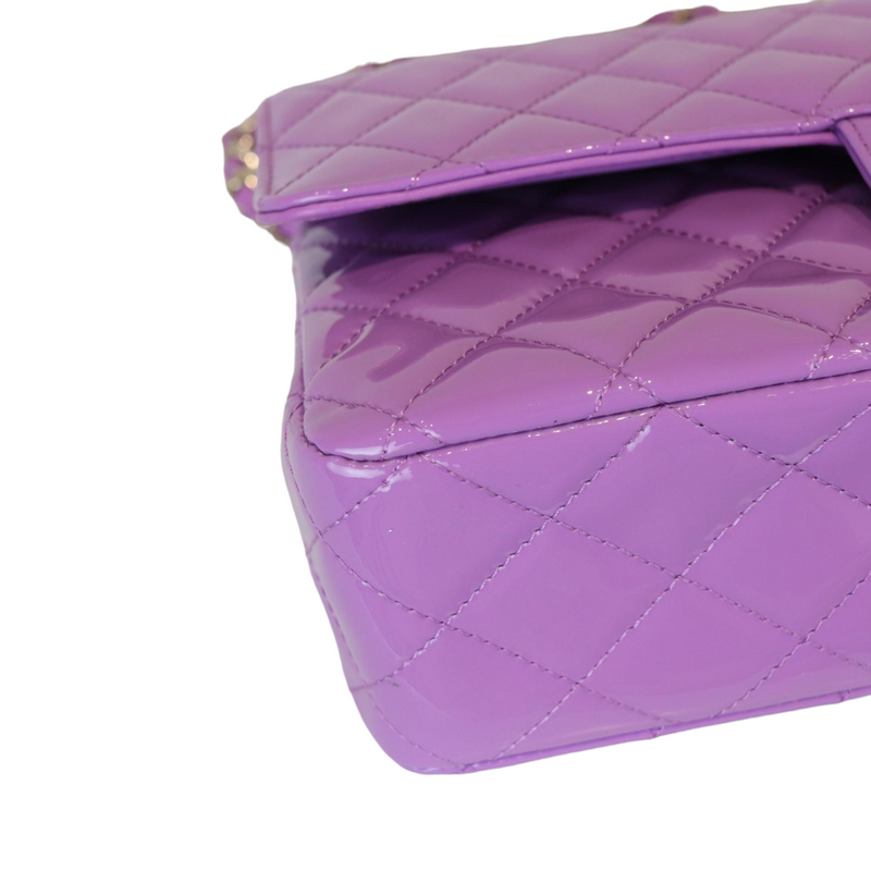 Classic Double Flap Medium Patent Quilted Purple GHW