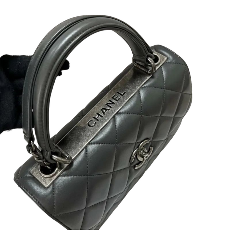 Chanel Grey Quilted Small Metallic Trendy CC Top Handle Flap Bag Ruthenium Hardware, 2015 (Very Good)