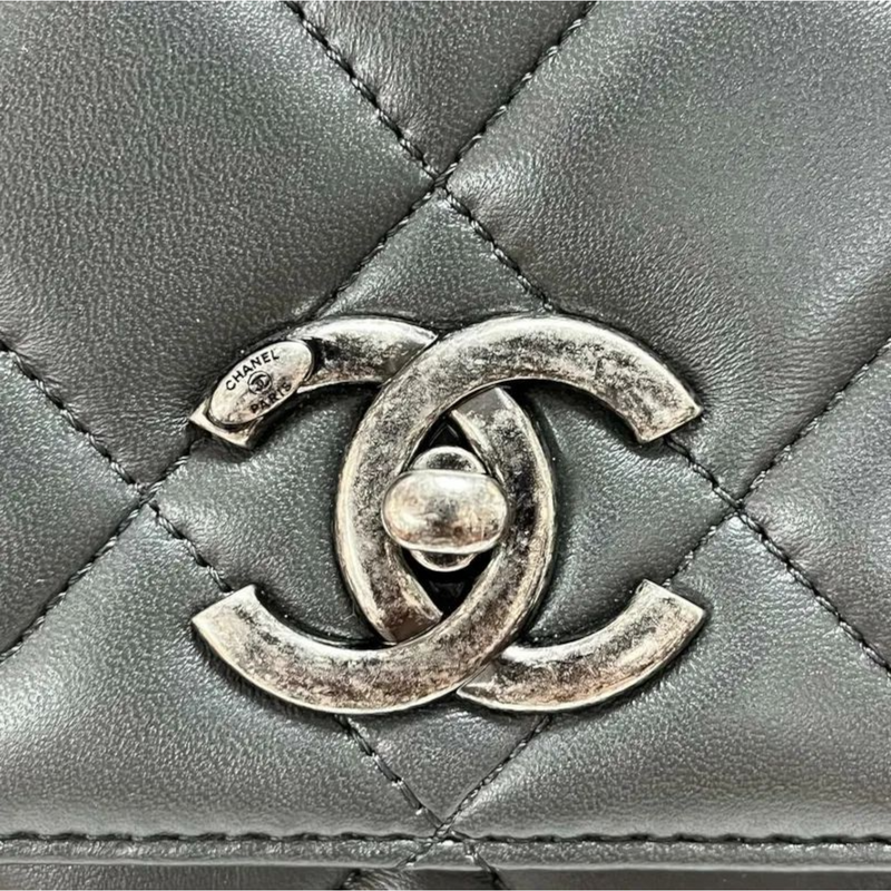 Chanel Grey Quilted Small Metallic Trendy CC Top Handle Flap Bag Ruthenium Hardware, 2015 (Very Good)