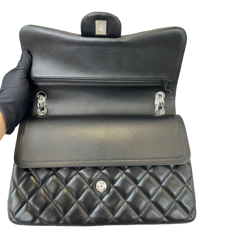 Lambskin Jumbo Double Flap Black SHW