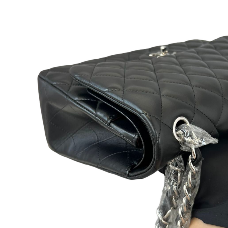 Lambskin Jumbo Double Flap Black SHW