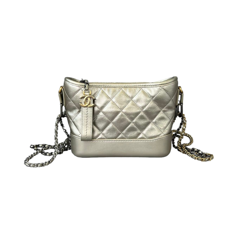 Chanel Quilted Small Gabrielle Hobo Metallic Silver Aged Calfskin