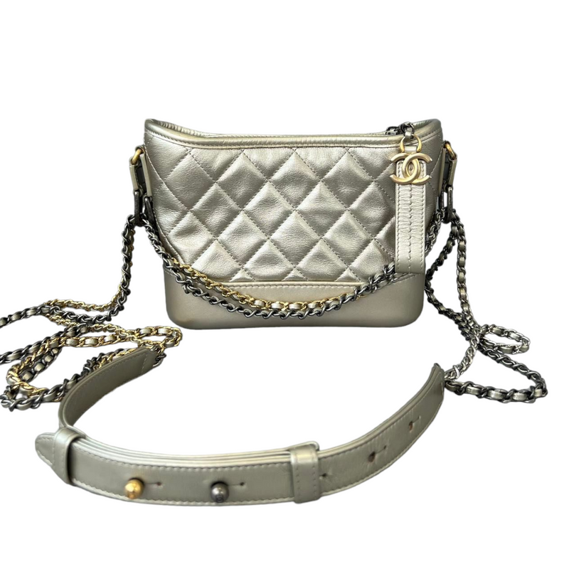 Chanel Gabrielle Hobo Bag Crocodile Embossed Calfskin Gold/Silver-tone Small  Black in Calfskin with Gold/Silver-tone - US