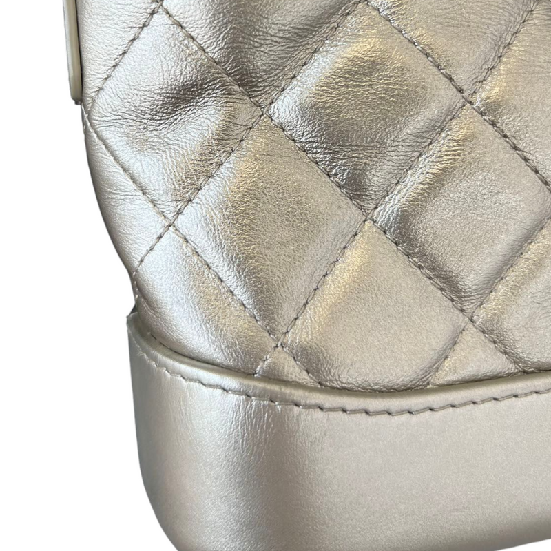 Chanel Gabrielle Hobo Bag Crocodile Embossed Calfskin Gold/Silver