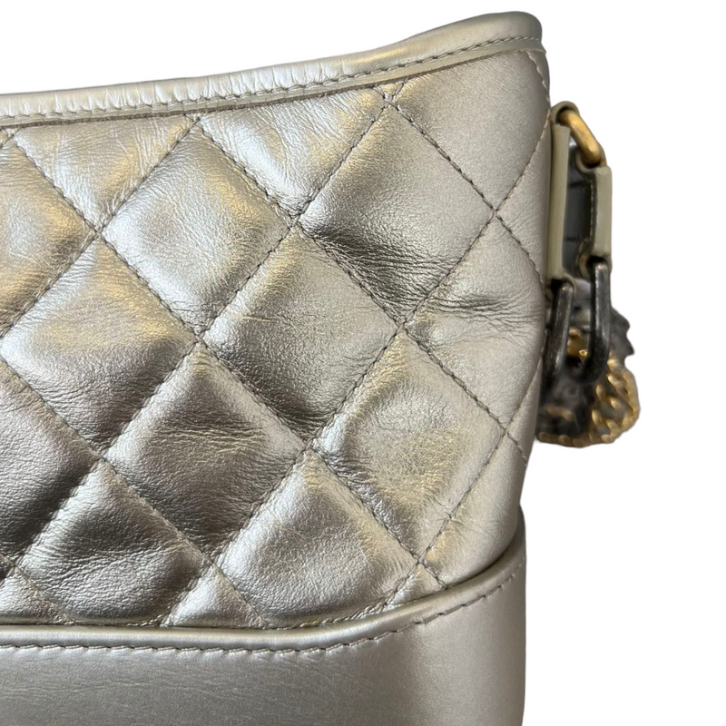 Chanel Small Gabrielle Hobo Bag Metallic Light Silver Aged Calfskin Mi –  Coco Approved Studio