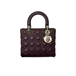 Lambskin Cannage Medium Lady Dior Burgundy LGHW