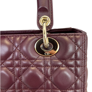 Lambskin Cannage Medium Lady Dior Burgundy LGHW