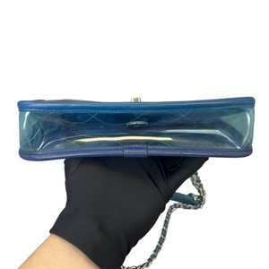 PVC Lambskin Stitched Mini Coco Splash Flap Blue SHW