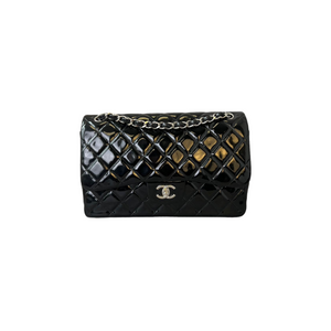 Patent Quilted Jumbo Double Flap Black SHW