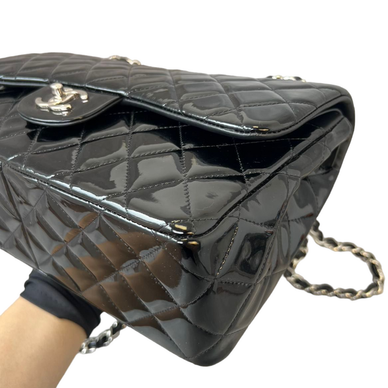 Patent Quilted Jumbo Double Flap Black SHW