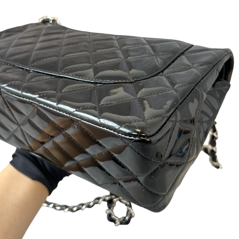 Patent Quilted Jumbo Double Flap Black SHW