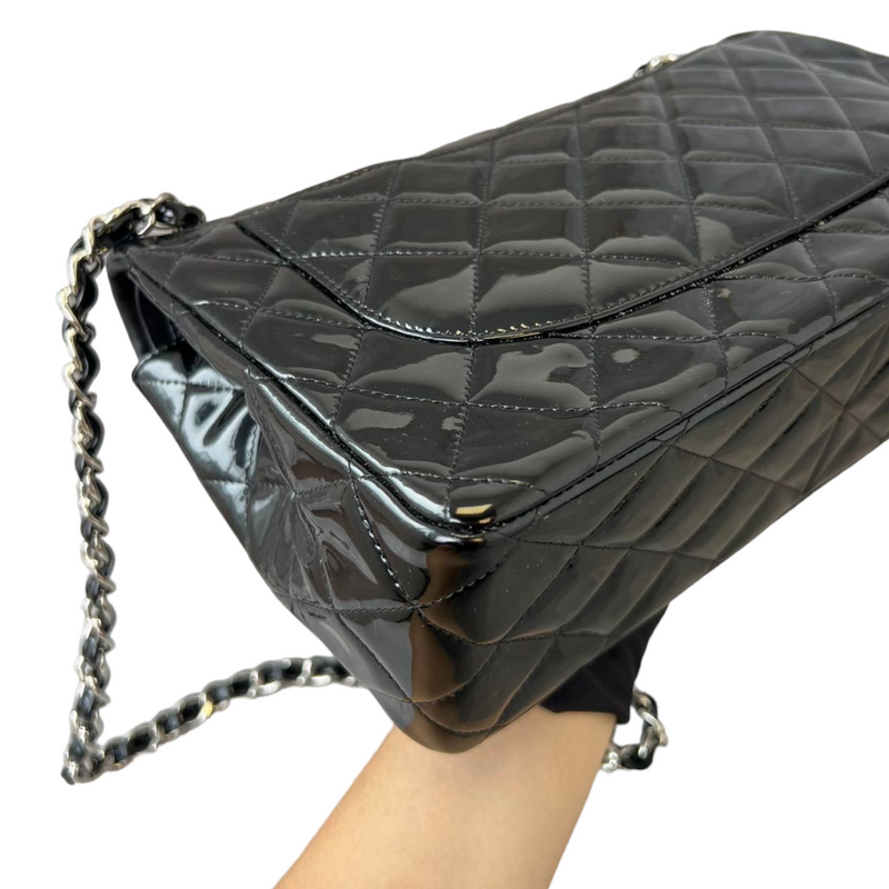 Patent Quilted Jumbo Double Flap Black SHW