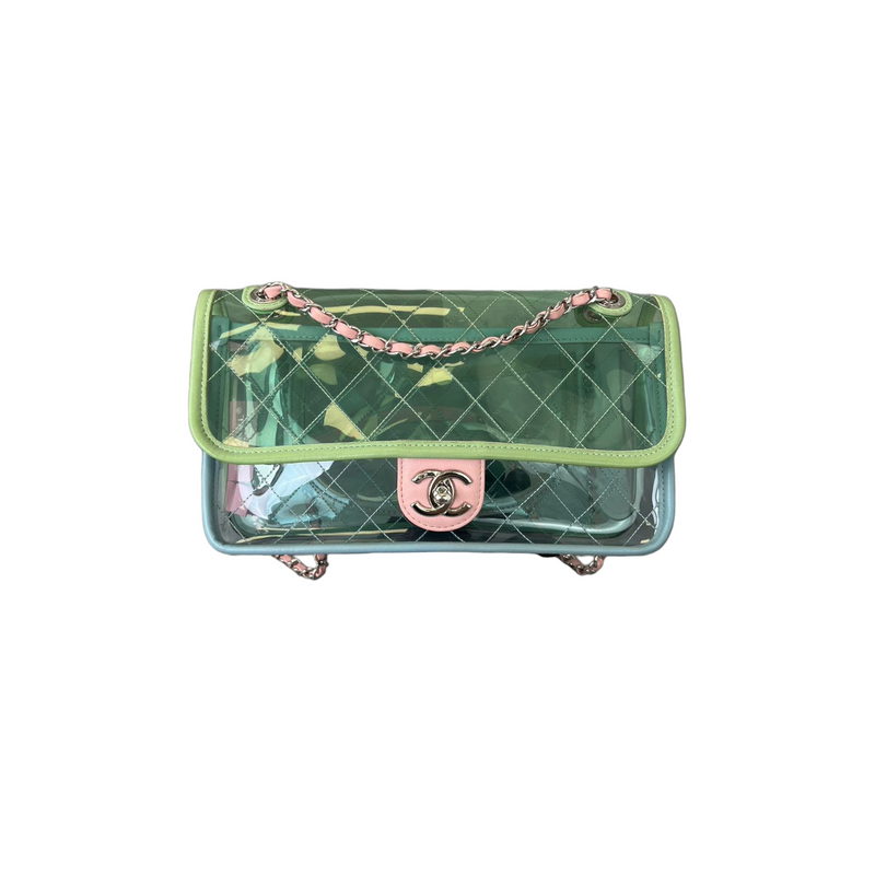 Chanel Flap Bag Transparent PVC/Lambskin Silver-tone Blue/Green