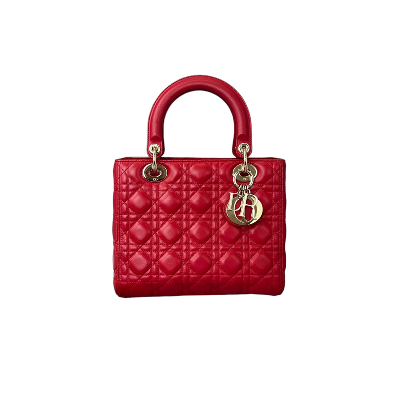 Lambskin Cannage Medium Lady Dior Red GHW