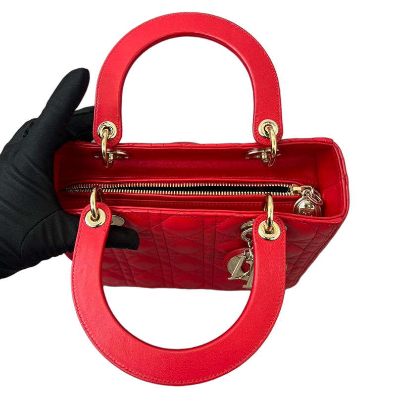 Lambskin Cannage Medium Lady Dior Red GHW