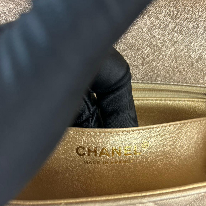 Chanel Mini Rectangular 21P Metallic Gold Grained Lambskin with light gold  hardware