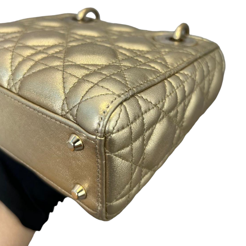 Dior Gold Cannage Stitched Clutch Bag with Chain