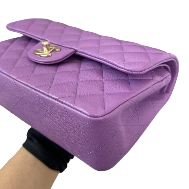 Caviar Quilted Small Double Flap Purple LGHW