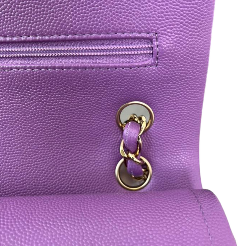 Caviar Quilted Small Double Flap Purple LGHW