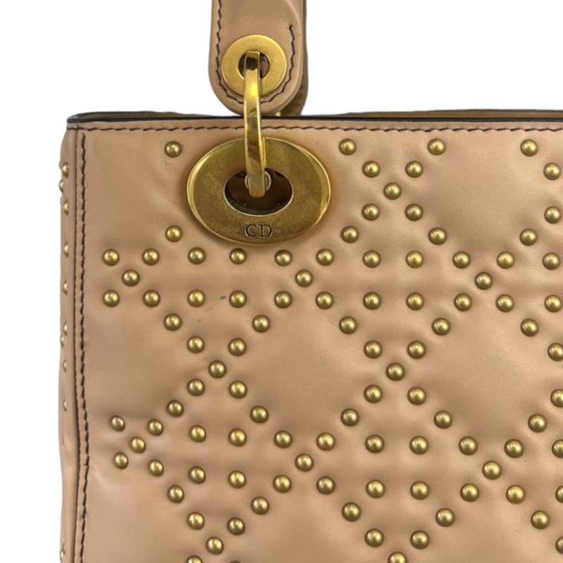 Christian Dior Beige Studded Leather Diorama Small Flap Bag