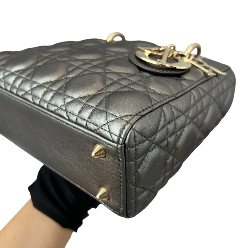 Metallic ABC Lady Dior Small Gunmetal Grey GHW