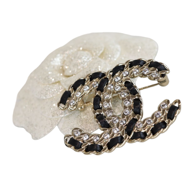 Crystal CC Brooch Black Gold GHW