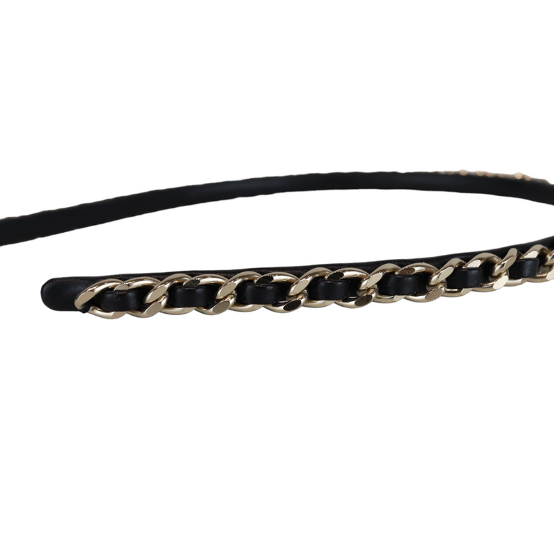 Metal Lambskin CC Turnlock Chain Headband Gold Black GHW