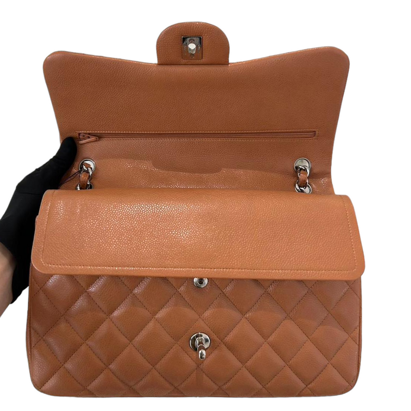 Caviar Quilted Jumbo Double Flap Caramel SHW