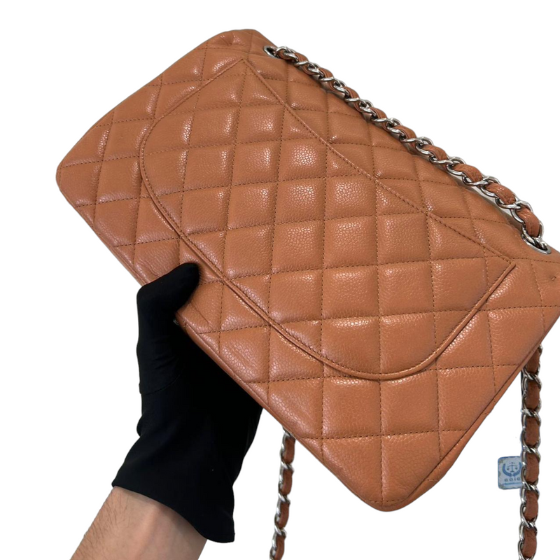 Caviar Quilted Jumbo Double Flap Caramel SHW