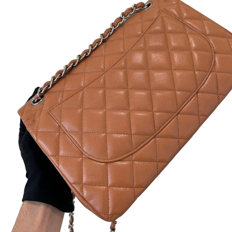 Caviar Quilted Jumbo Double Flap Caramel SHW