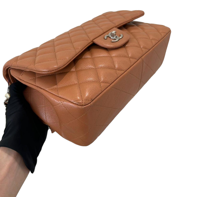 Caviar Quilted Jumbo Double Flap Caramel SHW