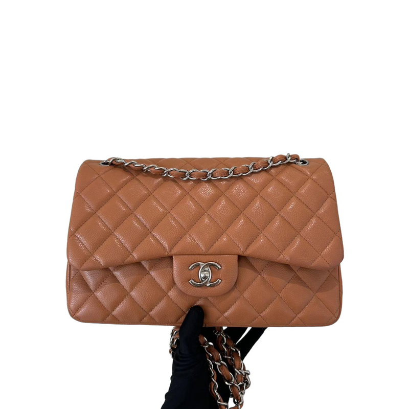 Caviar Quilted Jumbo Double Flap Caramel SHW