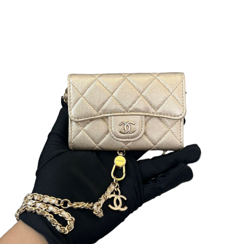 Chanel Black Quilted Grained Calfskin Mini Cardholder With Chain