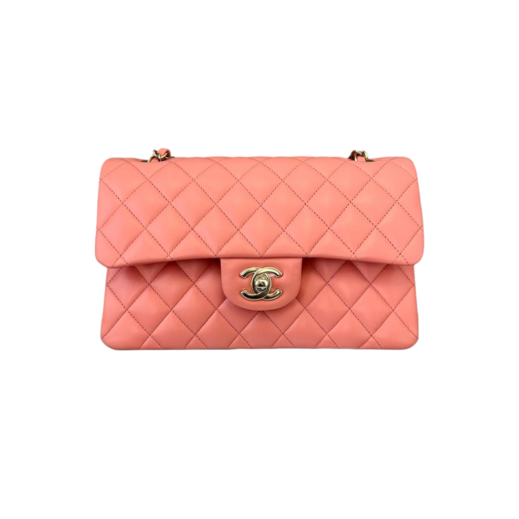 Small Double Flap Lambskin Quilted Pink GHW